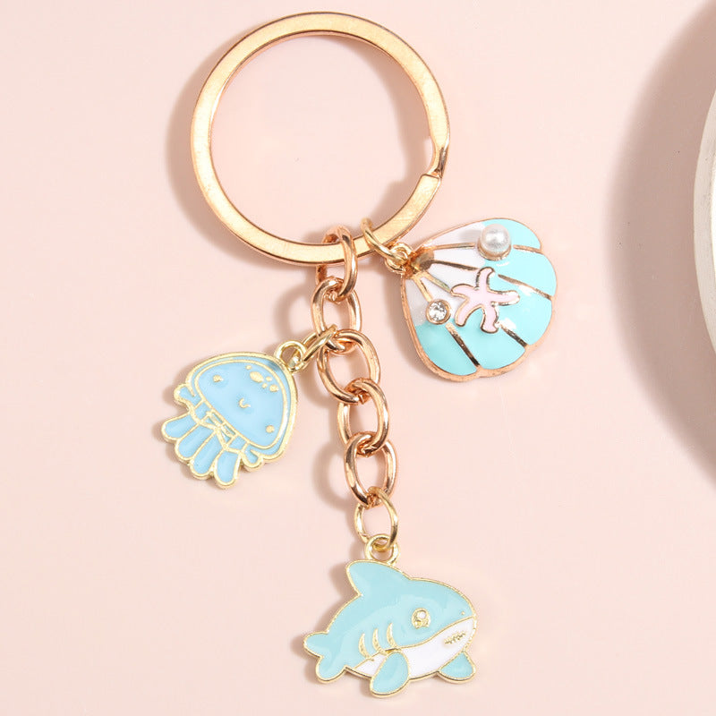 Wholesale Shell Starfish Alloy Drip Oil Keychain